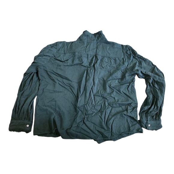 Simple retro Convallaria Floral Embroidered Shirt SZ XL Green Puff Top - Picture 5 of 7